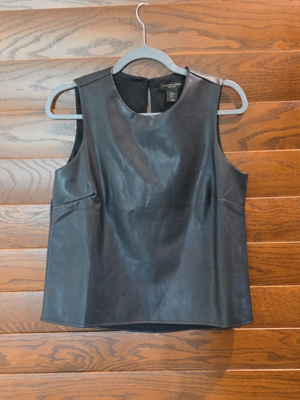 Christian Siriano Black Faux Leather Sleeveless Top